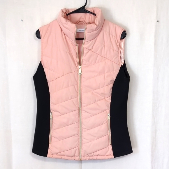 Calvin Klein Rose Pink Puffer Vest Contrast Sides Full Zip Size Medium - Picture 1 of 8